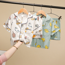 children's short sleeve pajamas set summer thin boys cotton air conditioning shorts boys cartoon home clothes