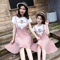 Pro-Subdress 2022 Summer clothing new fake two braces Plaid Dress Girl Dress Girl Dress Girl Dress Korean version Mother woman dress