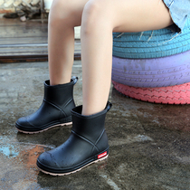 Summer Day Series Fashion style outwear Short-cylinder Rain boots Women Rain shoes flat-bottomed waterproof rubber shoes Buy food Kitchen Car Wash Water Shoes