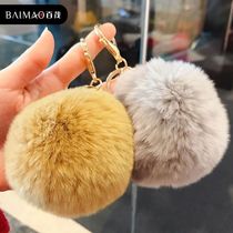 Baimao Rex Rabbit Hair Ball Keychain Female Exquisite Cute Car Key Hanging Plush Creative School Bag Pendant Key Chain