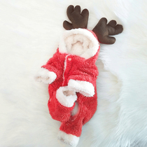 Pet Kitty Clothing Pooch Teddy Bib Bear Beauties New Year Christmas Elk Autumn Winter Plus Suede Thickened Warmth