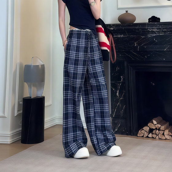Loose slim retro large size blue plaid wide-leg pants for women 2025 summer new fashion trend casual pants
Loose slim retro large size blue plaid wide-leg pants for women 2025 summer new fashion trend casual pants