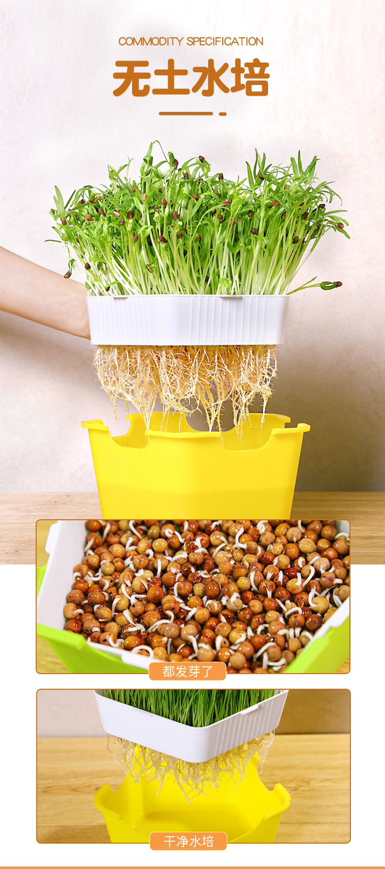 无土栽培水培蔬菜设备豆芽发芽盆芽苗菜育苗托盘种植豆苗纸上种菜
