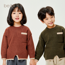 Beibi 2020 Autumn and winter childrens sweater Boys pullover sweater Korean version thickened girls  jacket round neck base shirt