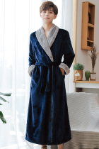 Pajamas mens bathrobe with long coral velvet gown thickening and long coral vestry gown in winter plus heating bathrobe