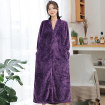 Sleepgown woman in autumn winter long coral velvet thickening large code flannel hat zipper sleepdress lady warm pajamas
