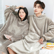 Pajamas women in autumn winter long coral velvet men thicken warm large-code flannel couple lazy sleeping dress
