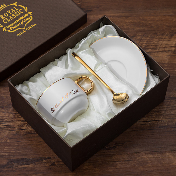 ceramic coffee cup and dish sending spoon european style small luxury simple home afternoon tea cup elegant light luxury set gift