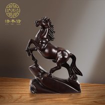 Ebony wood carved horse ornaments home lucky horse to success crafts living room solid wood zodiac horse root carving gifts