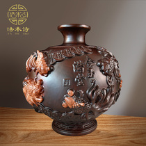 Jinyu Mantang wood carving Vase ornaments living room flower arrangement decoration home solid wood Chinese root carving solid wood craft gifts