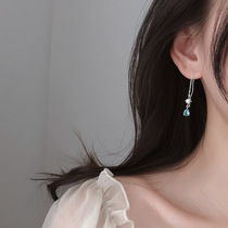 Pure silver blue drop earline female temperament net red earrings Summer Korea 100 hitch a lukewarm wind ear pendant 2020 new wave