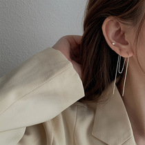 Pure Silver Box Chain Long earline female lukewarm wind round face Slim Earrings Summer Han Temperament Brief Long Ear Pendant Gift