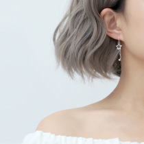 Sterling silver hollow star round bead ear line long fresh five-pointed star earrings temperament simple wave earrings female earrings