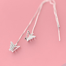 Pure Silver Butterfly Ear Thread Flow Su Earrings Woman Super Fairy Lukewarm Universal Long Ears Pendant ear Ear Ornament Gift