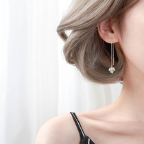 Pure Silver Exfoliates With Slim Earrings Woman Temperament Long Leaves Ear Line Japan South Korea Streaming Su Super Fairy Fresh Maple Leaf Earrings