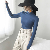 Autumn and winter 2021 new foreign style base shirt womens long sleeve T-shirt semi-high collar cotton inner body shirt tight top tide