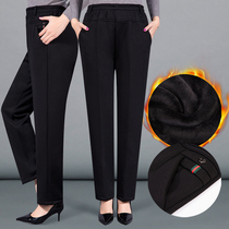 Middle-aged womens pants Autumn and winter velvet thickened mother pants Spring and autumn elastic high-waisted old people wear cotton pants casual pants