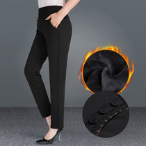 Middle-aged mother pants womens spring and autumn straight pants Middle-aged womens pants winter old high-waisted velvet pants