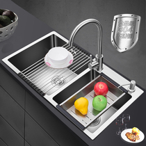Kitchen 304 stainless steel wash basin sink manual double groove sink package manual basin pull-out faucet