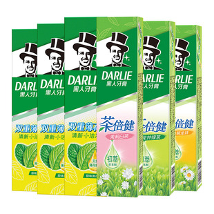 黑人牙膏茶倍健双重薄荷6支640g家庭实惠装牙膏牙刷装旗舰店官方