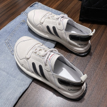 Ugly buddy big white shoes 2022 new womens shoes in autumn with real leather soft soles round - head and sneakers