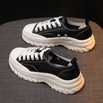 Leather white shoes women 2021 new autumn canvas women shoes ins Joker muffin thick bottom sports Spring and Autumn board shoes