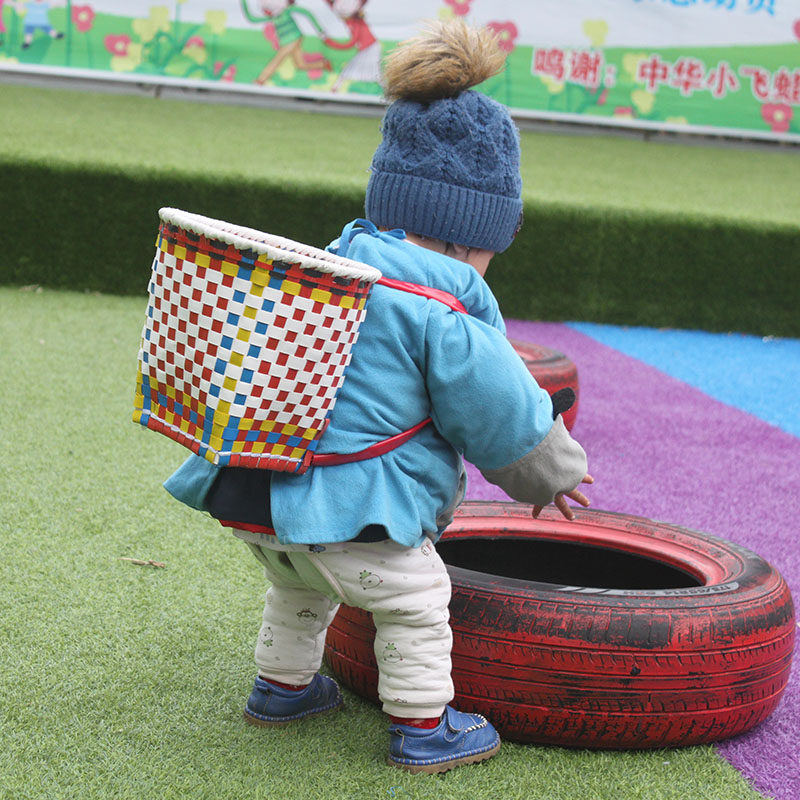 背篓竹编儿童纯手工编织农用买菜背宝宝的四川背小孩贵州婴儿彩色