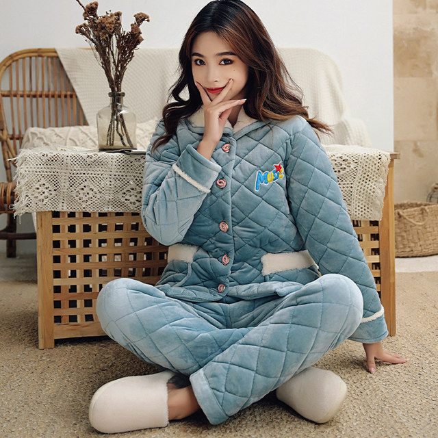 Female winter plus thick velvet pajamas coral velvet quilted three warm autumn and winter flannel tracksuit outerwear Female winter plus thick velvet pajamas coral velvet quilted three warm autumn and winter flannel tracksuit outerwear