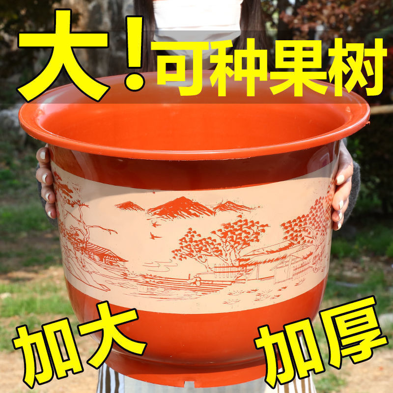 Special large imitation ceramic thickened plastic flower pot plastic flower pot large flower pot large total special price clear cabin planting tree thicken-Taobao