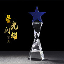 Five-pointed star twisted column crystal trophy custom medal high-end creative enterprise army staff souvenir veteran souvenir veteran