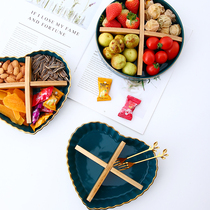 Fruit plate Candy plate Household snack plate living room net red fruit ceramic dried fruit plate Light luxury grid