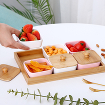 Fruit plate snack plate Creative modern ceramic fruit plate living room household dried fruit plate grid with lid candy plate Net red