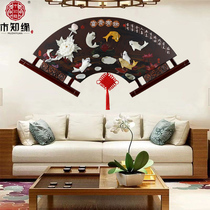 New Chinese jade carving painting three-dimensional relief restaurant dining room hanging painting Fan-shaped entrance sofa background wall decorative Chinese painting