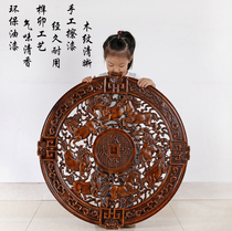 Dongyang wood carving camphor wood pendant Chinese entrance living room dining room sofa background solid wood decorative painting round wall hanging