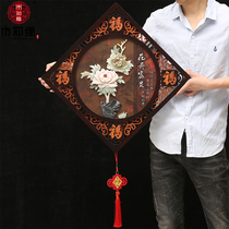 Jade carving painting pendant Dongyang wood carving Living room study entrance background wall decoration Antique Chinese carving crafts