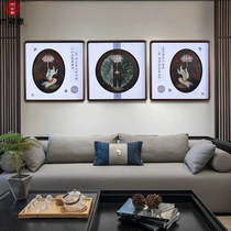 Wood Zhiyuan New Chinese living room decoration painting Sofa background wall 3D three-dimensional relief jade painting National style triple hanging painting