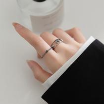 Xiu Crown 925 sterling silver temperament retro Thai silver flower ring female simple personality stack black diamond ring J9082