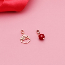 Advanced sense 925 sterling silver red bean stud female simple asymmetric retro temperament goddess fan Korean personality pendant
