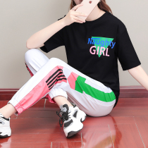Pure Cotton Sportswear Suit Women 2022 New Summer Short Sleeve Middle School Students Loose Foreign Air Fashion Casual Two Sets
