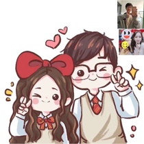 Q version hand drawn cartoon cute crayon couple design pattern Real person turn hand drawn avatar