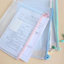 Thickened transparent grid zipper type document bag large capacity a4 test paper storage bag ticket clip primary school students with stationery waterproof book bag office document file simple information bag plastic sub-section folder