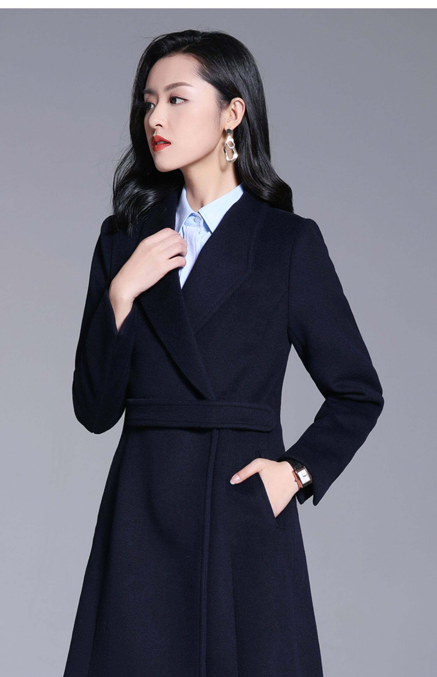 黑色毛呢外套女中长款秋冬2019新款呢子大衣职业装收