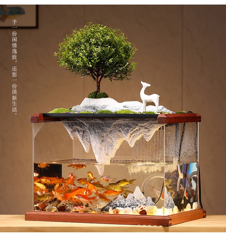 Circulating water tank decorated living room small household creative ceramics artificial rockwork aquarium desktop furnishing articles