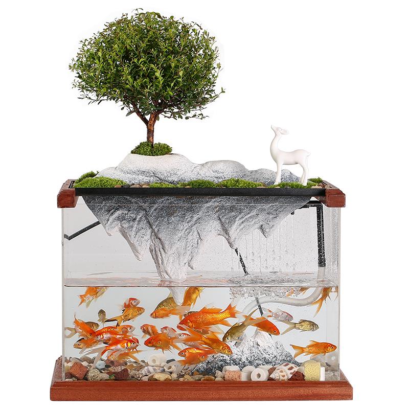 Circulating water tank decorated living room small household creative ceramics artificial rockwork aquarium desktop furnishing articles