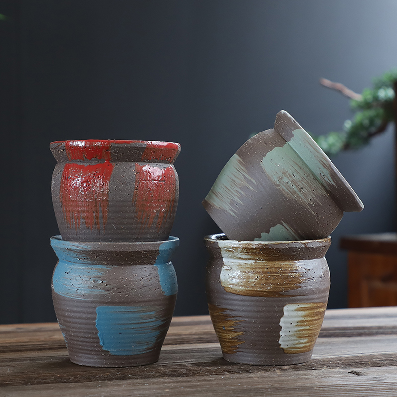 Coarse pottery flowerpot old running wholesale ceramic flowerpot more meat special creative mage high Lao - zhuang hand made flowerpot pack mail