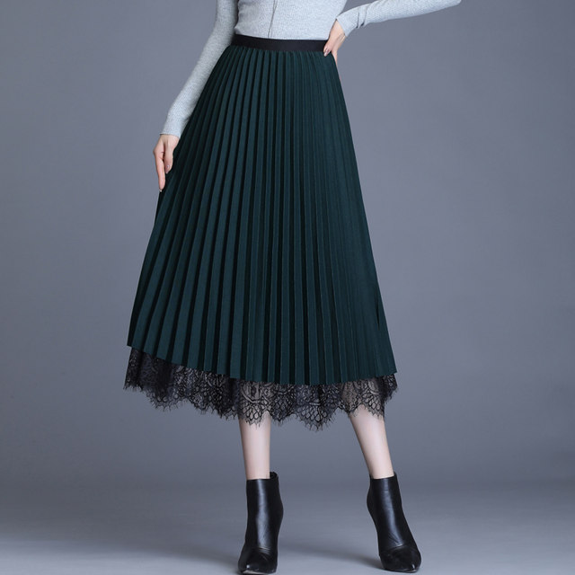 Female black pleated skirt Spring skirts and long sections waist on both sides of double-sided wear net veil lace skirt a word Female black pleated skirt Spring skirts and long sections waist on both sides of double-sided wear net veil lace skirt a word