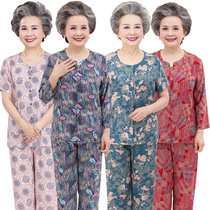 middle aged and elderly women's cotton pajamas summer middle aged mother grandmother short sleeve thin faux cotton set long sleeve