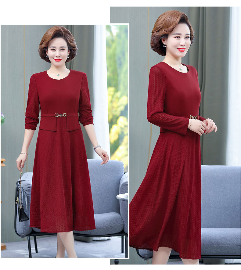 恋名媛阔太太中年妈妈春装过膝连衣裙4050岁中老年女装大码长袖长裙子