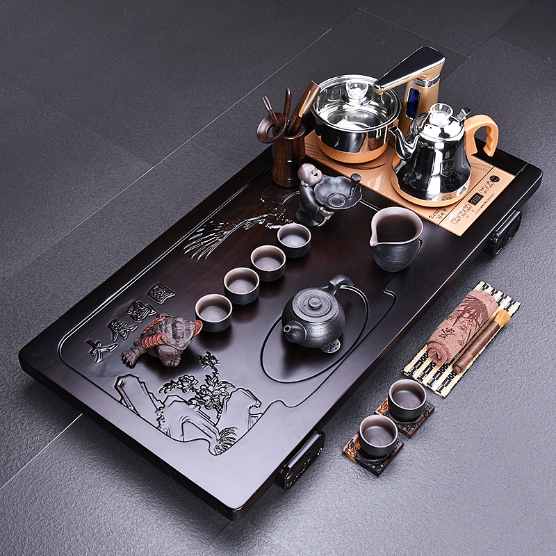 HaoFeng whole sheet of the ebony sets of kung fu tea tray tea solid wood tea tray was suit household sharply stone tea sea