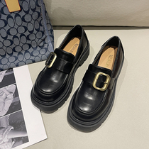 Retro Inn Wind Lefu shoes women 2021 Winter new small gold buckle thick bottom heightening 100 paired with skirt small leather shoes